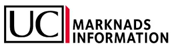 Texten UC med svart ram runt och rött streck till höger Texten marknadsinformation till höger om röda strecket